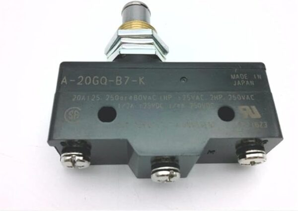 OMRON A-20GQ-B7-K 125 VAC 30 VDC A Series IP00 Ingress Protection OVERTRAVEL Plunger Panel Mount Safety Switch Screw Terminal SNAP Action SPDT Circuit