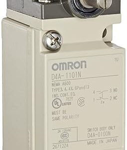 Omron D4A-1101-N General Purpose Limit Switch, Roller Lever, Standard Type, 1/2-14 NPT Conduit Size, Single Pole Double Throw, Double Break