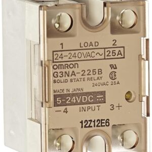 Omron G3NA-225B DC5-24 Solid State Relay, Zero Cross Function, Yellow Indicator, Phototriac Coupler Isolation, 25 A Rated Load Current, 24 to 240 VAC Rated Load Voltage, 5 to 24 VDC Input Voltage