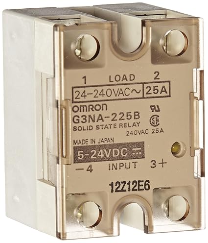 Omron G3NA-225B DC5-24 Solid State Relay, Zero Cross Function, Yellow Indicator, Phototriac Coupler Isolation, 25 A Rated Load Current, 24 to 240 VAC Rated Load Voltage, 5 to 24 VDC Input Voltage