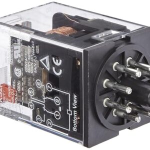 Omron MKS2P AC24 General Purpose Relay with Mechandical Indicator Basic Model Type Plug-In Terminal Standard Internal Connections Double Pole Double Throw Contacts 110 mA at 50 and 96.3 mA at 60 Hz Rated Load Current 24 VAC Rated Load Voltage